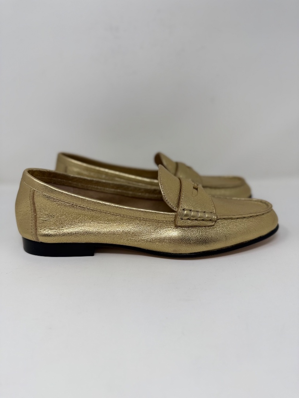 New Veronica Beard Penny Metallic Leather Loafer Gold Sz 9 - Picture 4 of 15